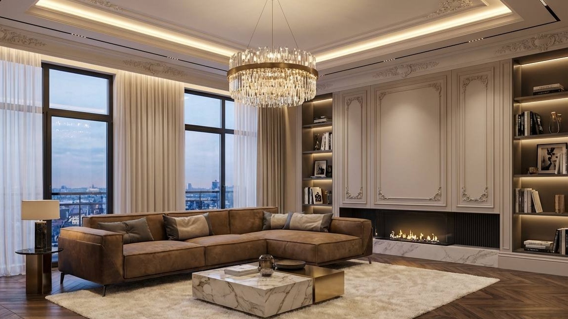 Роскошная гостиная с модульным диваном