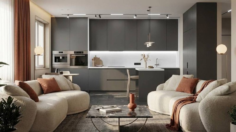 Кухня-гостиная с двумя диванами