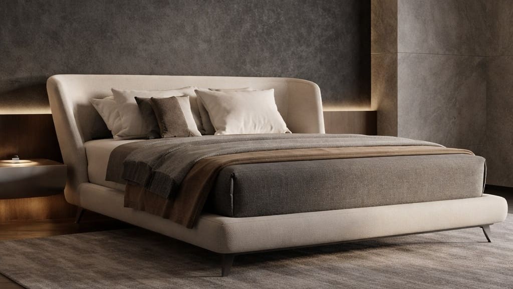 Дизайнерская кровать Sognare в сочетании с подвесными тумбами Дизайнерская кровать Sognare в сочетании с подвесными тумбами