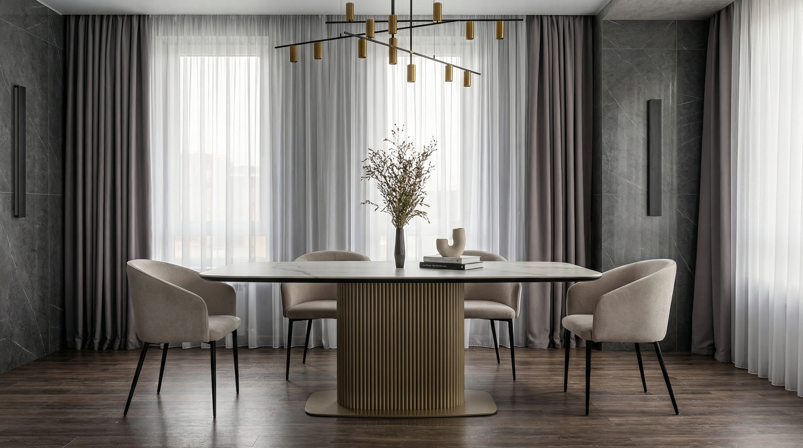 Обеденная группа с керамическим столом Refine на металлическом подстолье Обеденная группа с керамическим столом Refine на металлическом подстолье