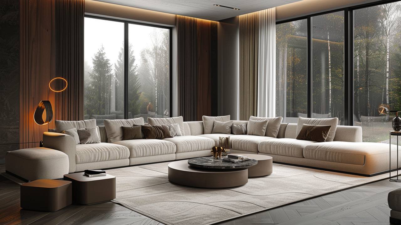 Дизайнерский модульный диван в интерьере гостиной 