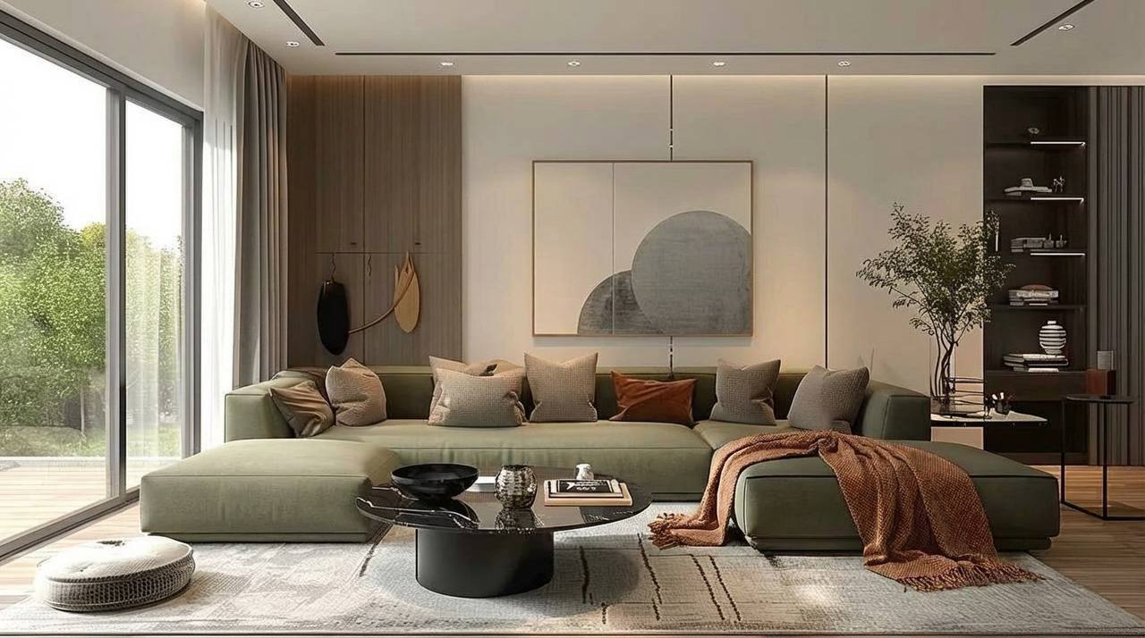 Проект гостиной с дизайнерским диваном 