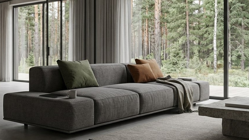 Интерьерный&nbsp;баланс:&nbsp;диван&nbsp;существует&nbsp;в унисон&nbsp;с&nbsp;природой&nbsp;за&nbsp;стеклом