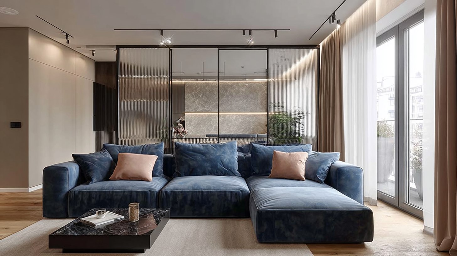 Диван в глубоком синем оттенке