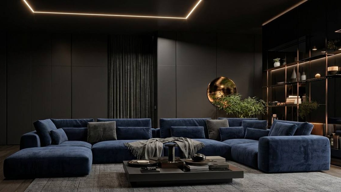 Угловой диван Vittor с оттоманкой в синем акцентном цвете — главный герой гостиной Угловой диван Vittor с оттоманкой в синем акцентном цвете — главный герой гостиной