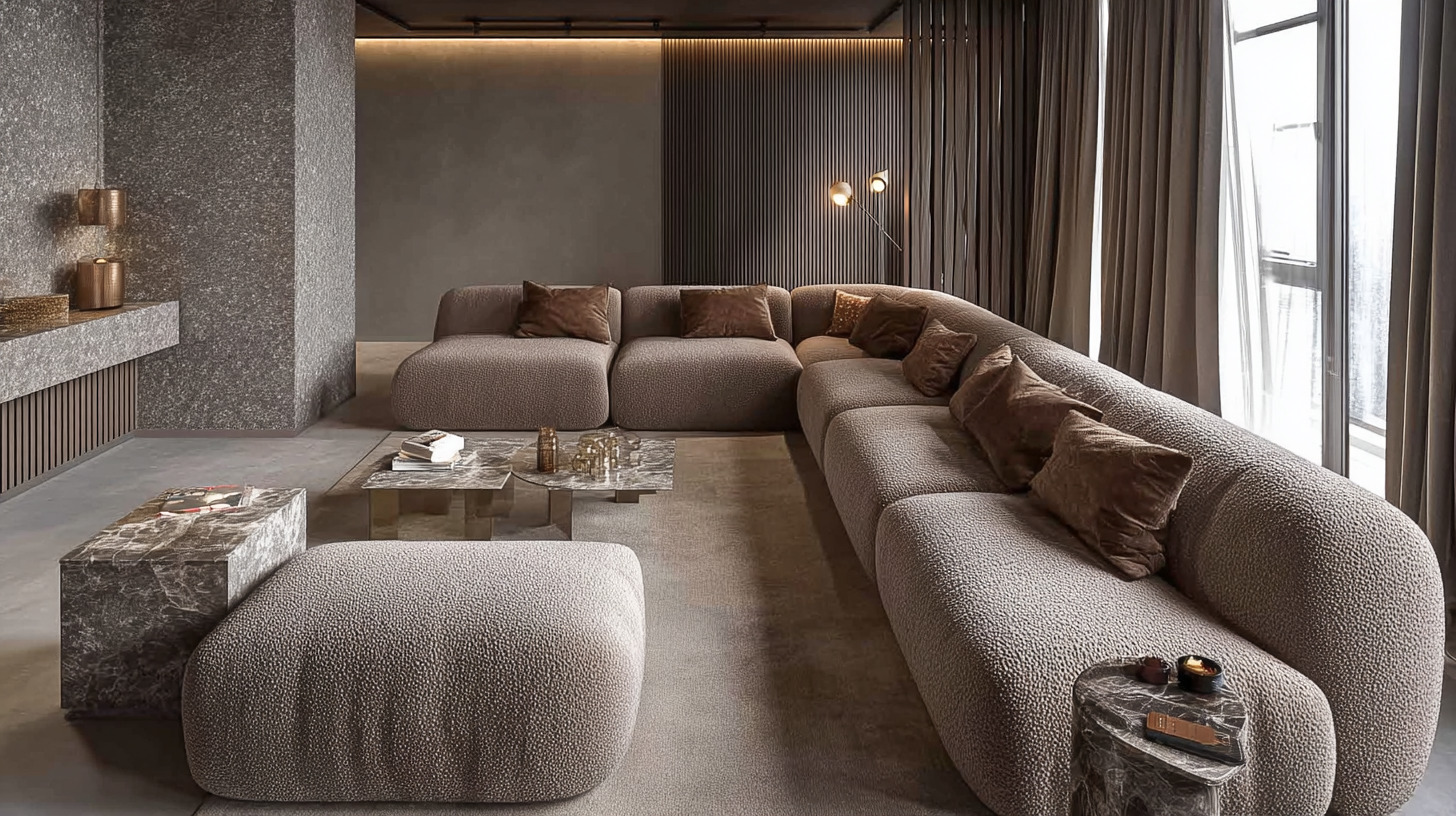 Угловой дизайнерский диван в фактурной ткани букле Угловой дизайнерский диван в фактурной ткани букле