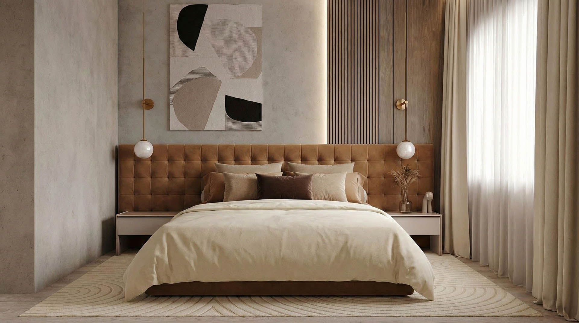 Дизайнерская кровать Grotta Long с широким изголовьем Дизайнерская кровать Grotta Long с широким изголовьем