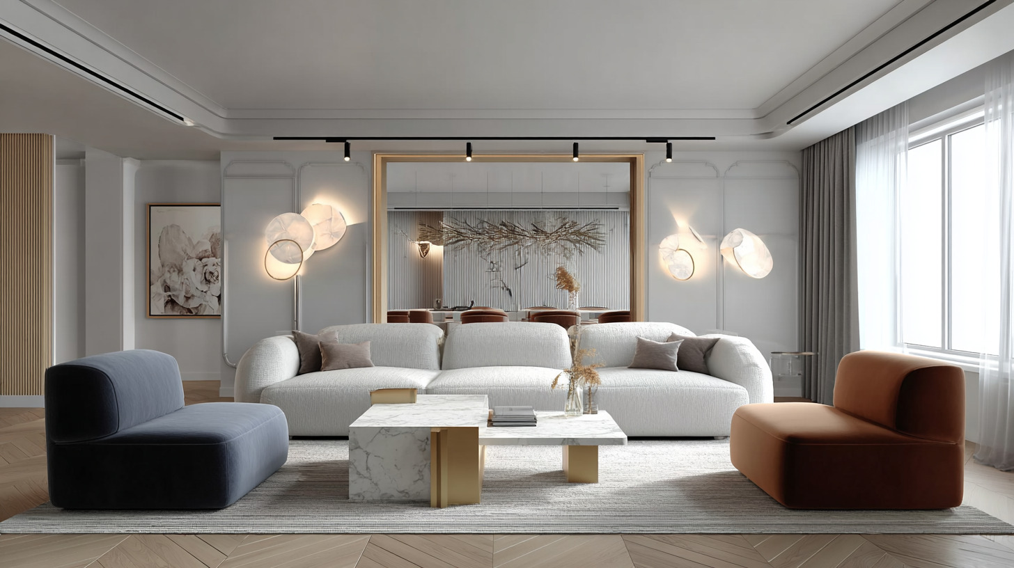 Дизайнерский диван в сочетании с акцентными креслами Дизайнерский диван в сочетании с акцентными креслами