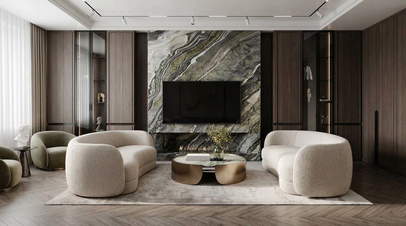 Диваны Bellevu премиум‑класса и керамический журнальный стол создают уникальный интерьер комнаты Диваны Bellevu премиум‑класса и керамический журнальный стол создают уникальный интерьер комнаты