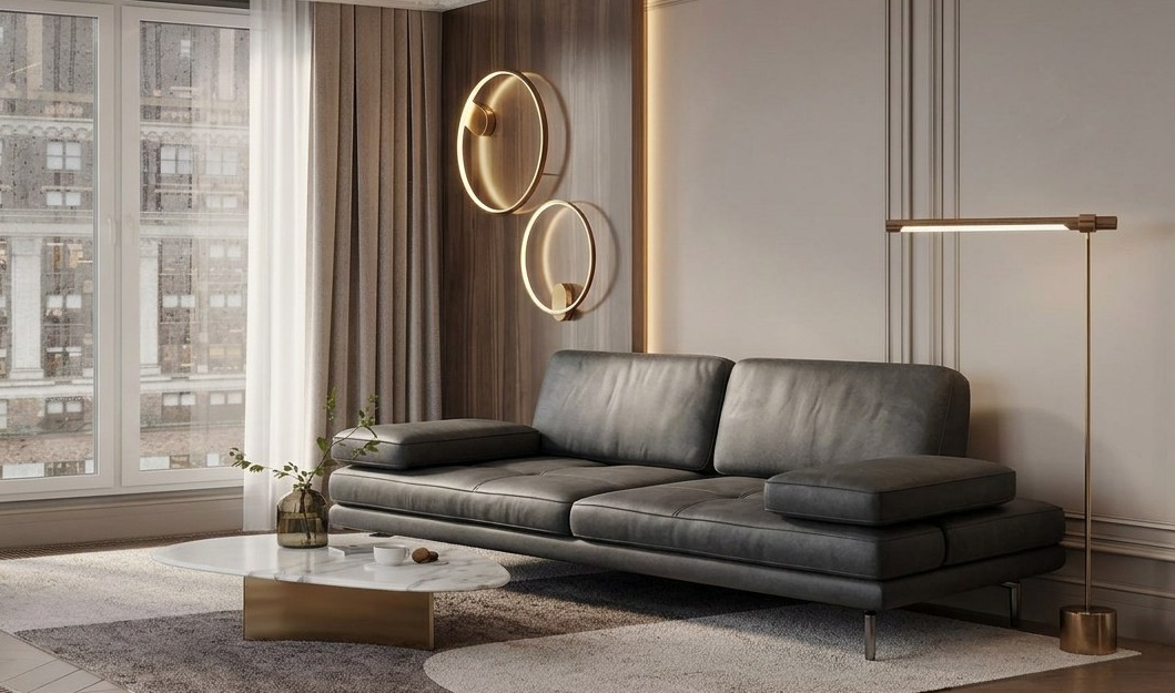 Прямой диван Armoni в натуральной коже