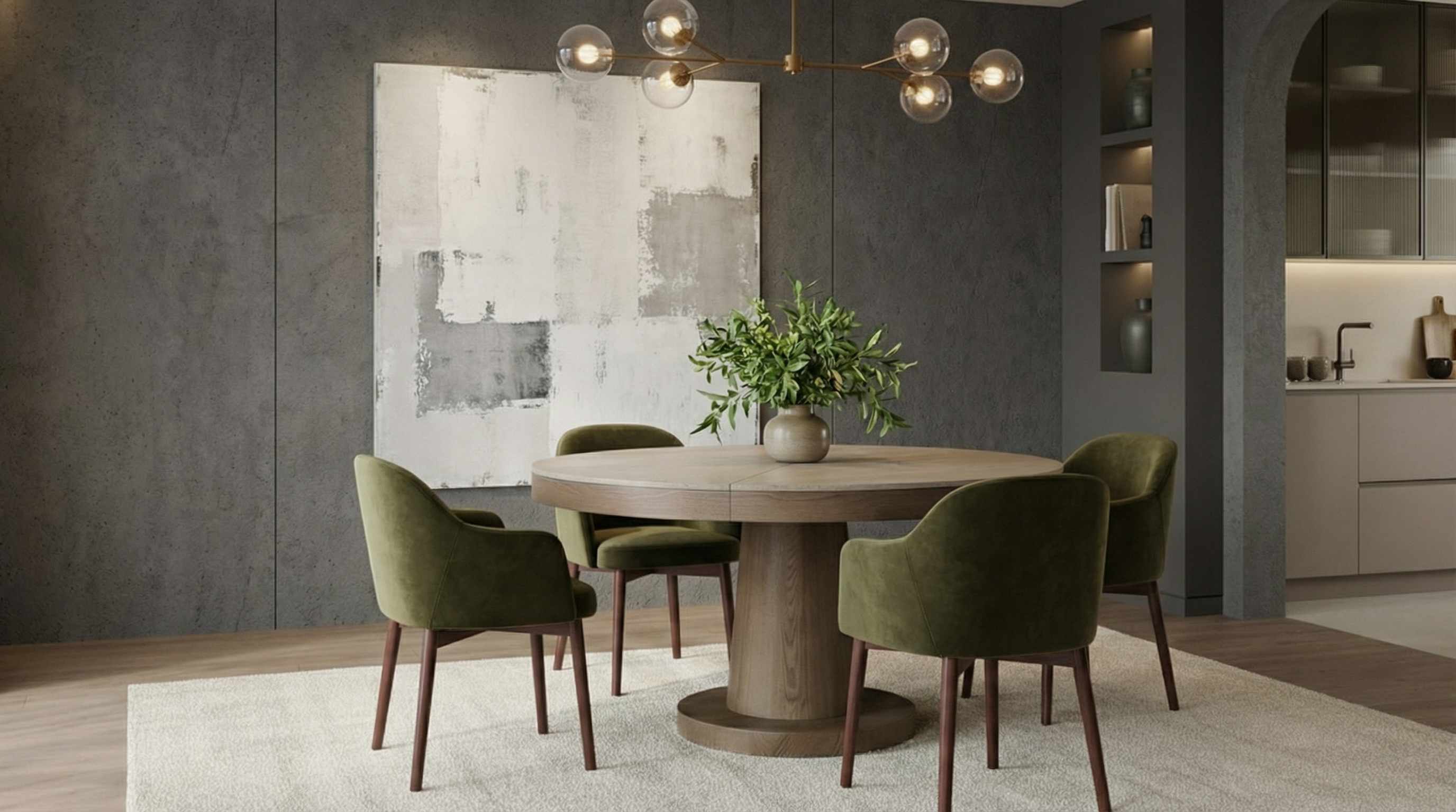 Раскладной обеденный стол Elemental с белой матовой столешницей и подстольем из натурального шпона