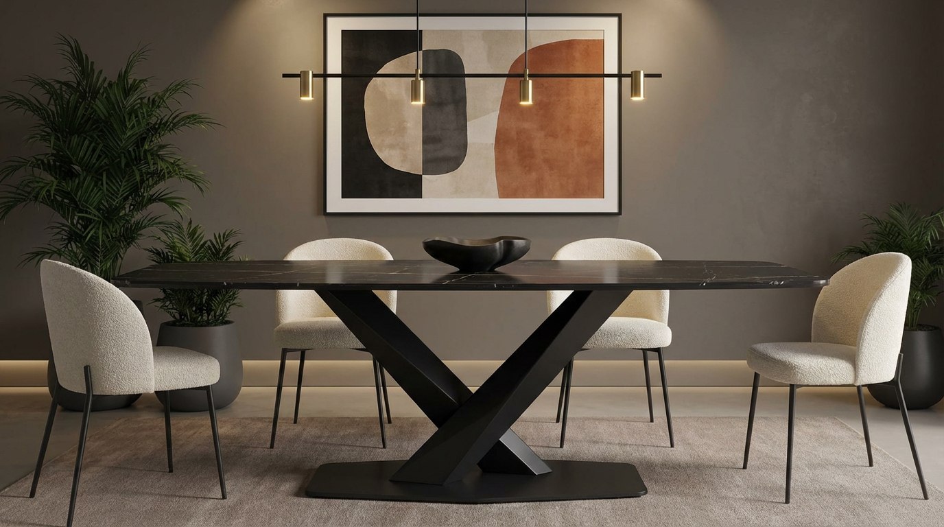 Графичный обеденный стол Duetto со столешницей из итальянской керамики Palazzo