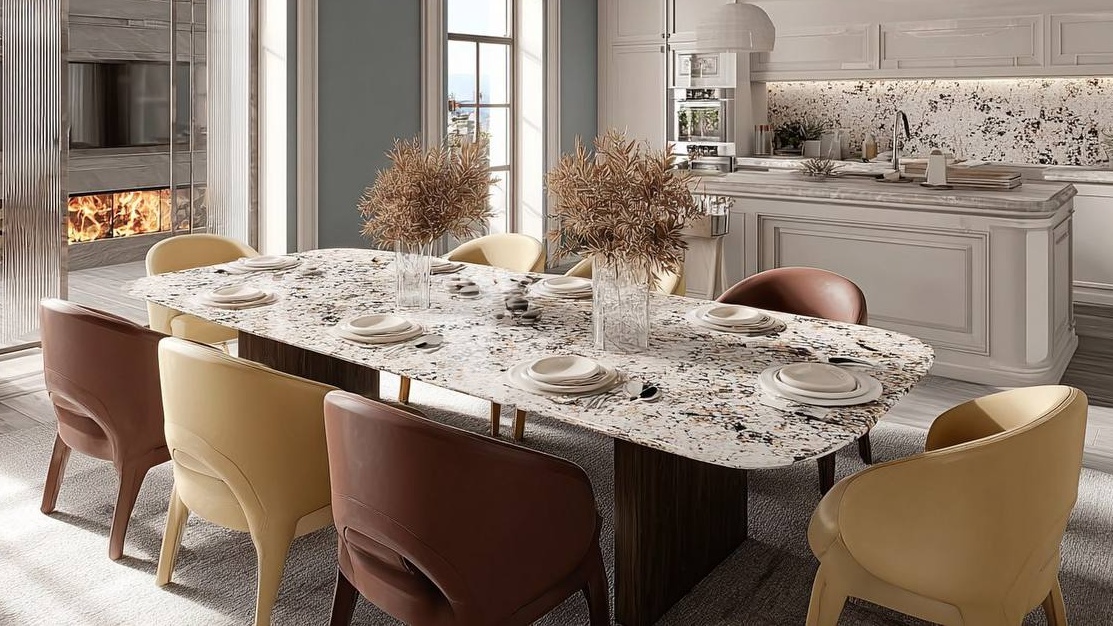 Обеденный стол с керамической столешницей для большой семьи 