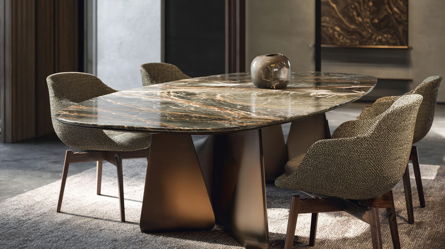 Обеденный стол с керамической столешницей на металлическом основании