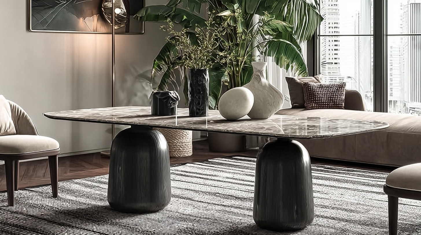 Обеденный стол с керамической столешницей - главный предмет интерьера