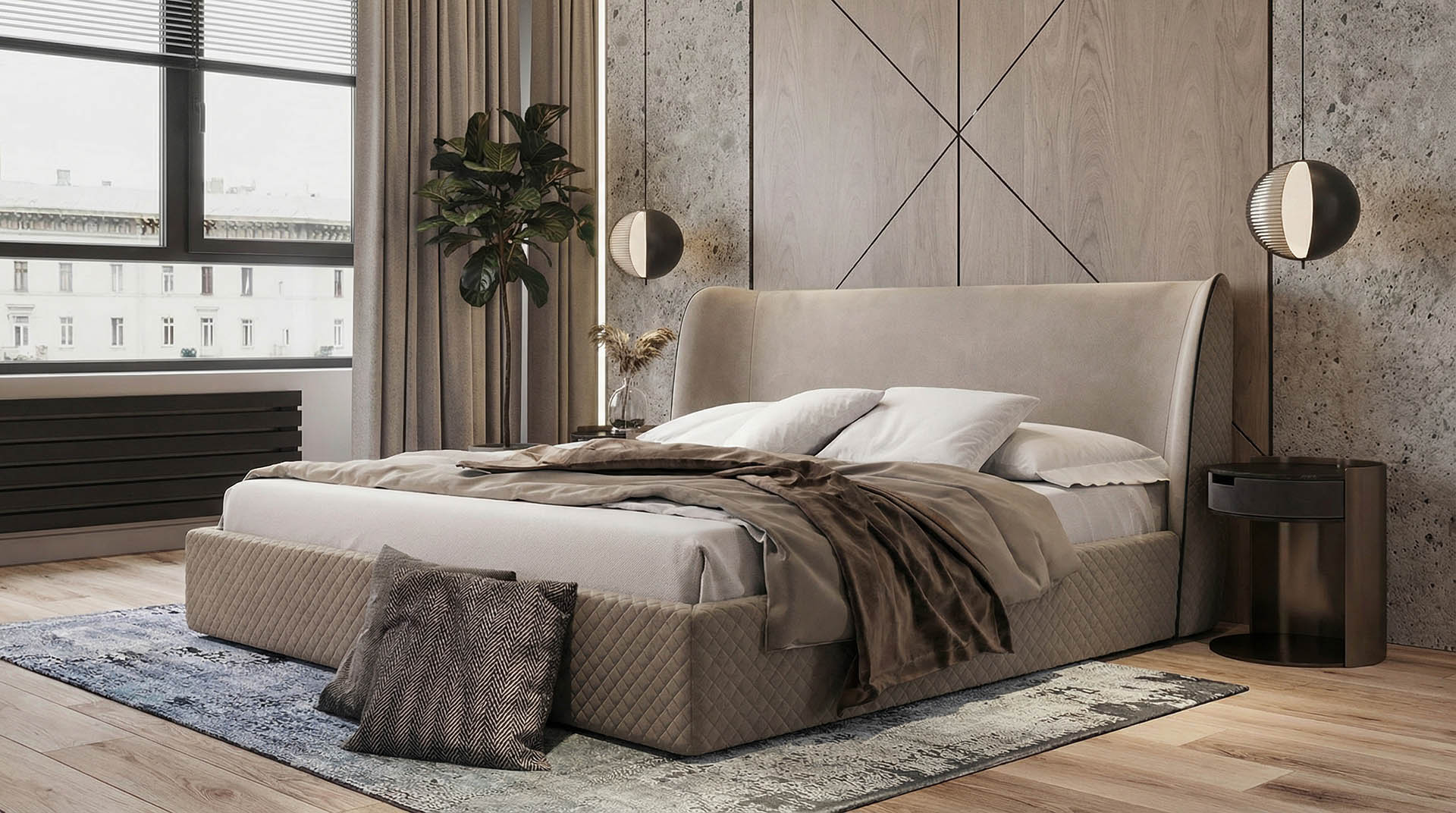 Дизайнерская кровать Indalge с классическим подъемом механизма от изножья