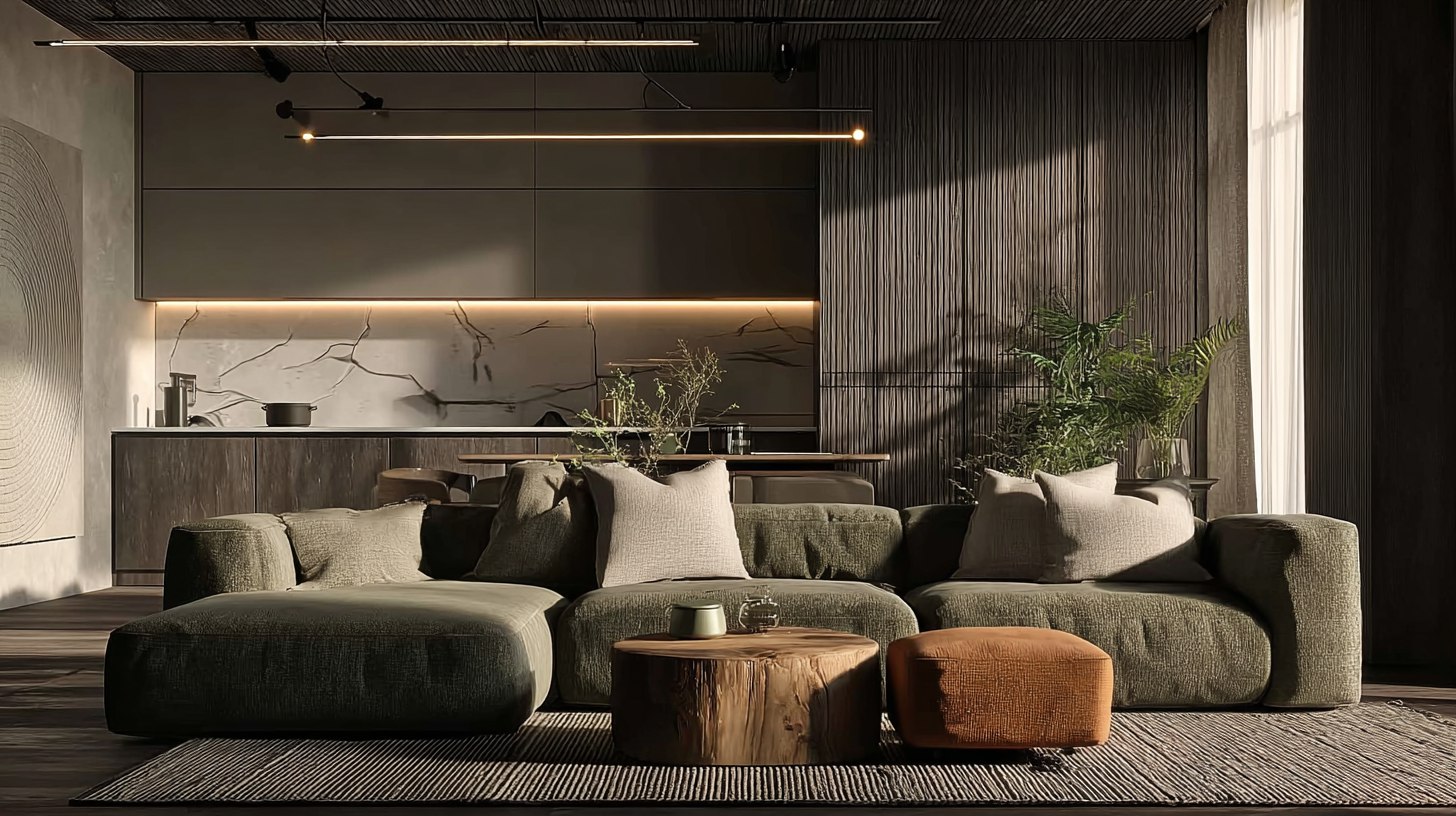 Модульный диван с широкими подлокотниками — удачное&nbsp;решение&nbsp;для&nbsp;просторной кухни-гостиной