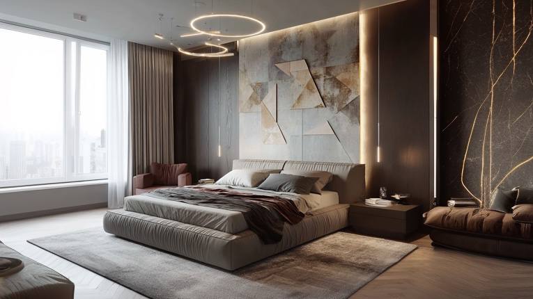 Мягкая кровать в премиум интерьере