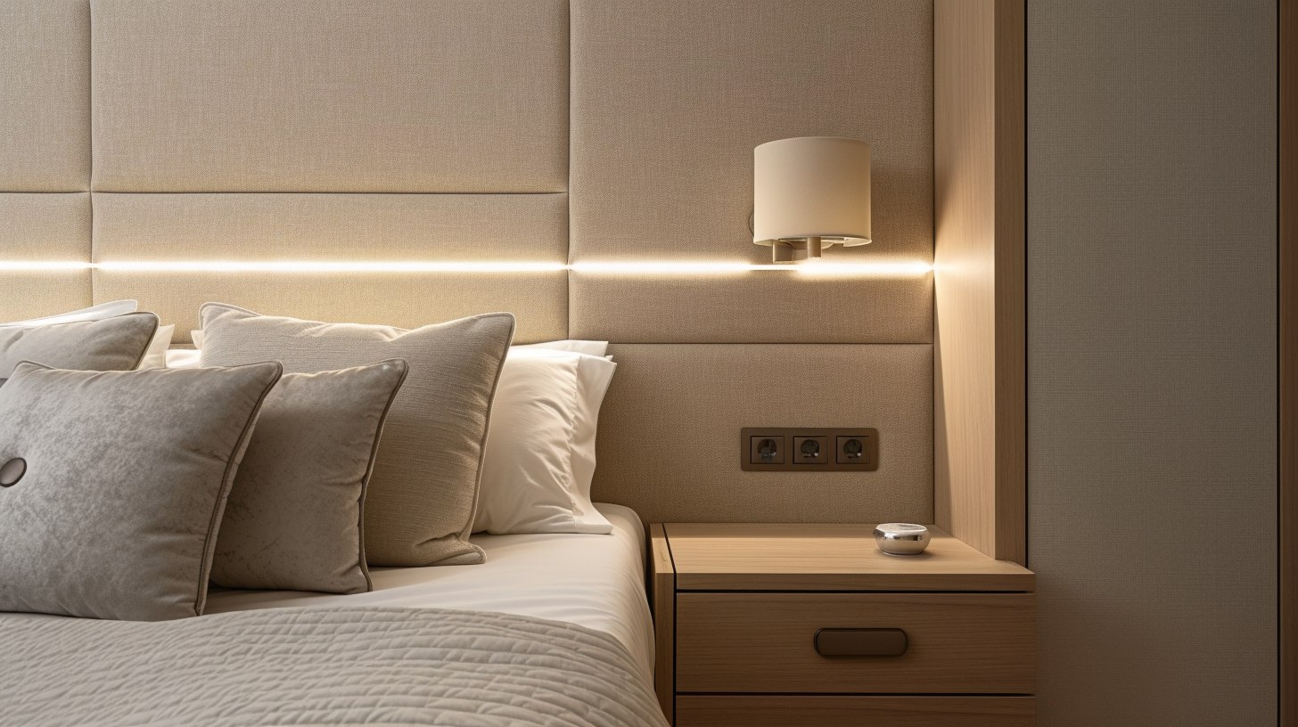 Комбинирование&nbsp;мягкой&nbsp;панели&nbsp;с розетками&nbsp;и&nbsp;освещением