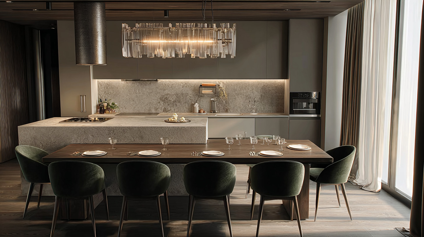 Обеденный стол с большой прямоугольной столешницей под дерево на мощной опоре