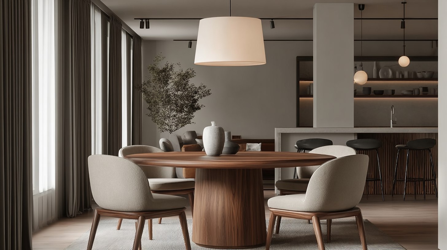 Круглый обеденный стол со столешницей из шпона