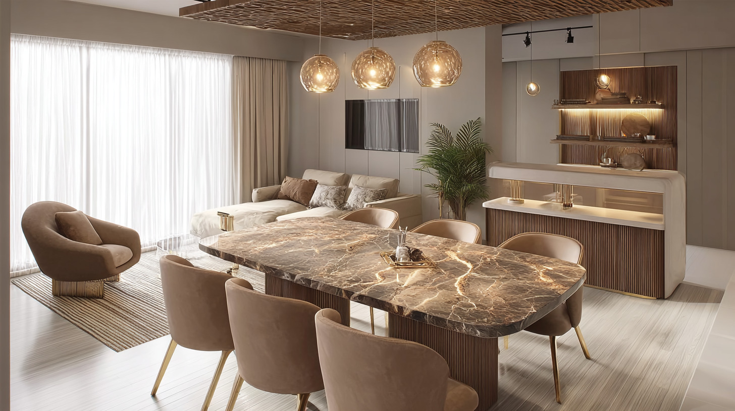 Обеденный стол премиум-класса в центре гостиной